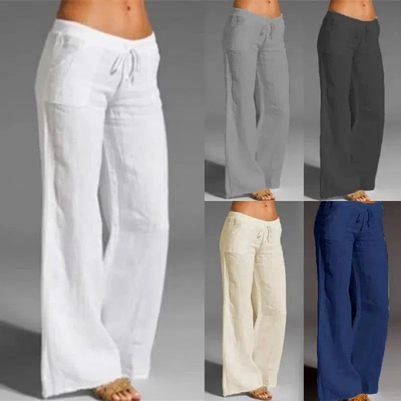 Women Cotton Linen Pants Vintage Wide Leg Pants Palazzo 06 / S-1