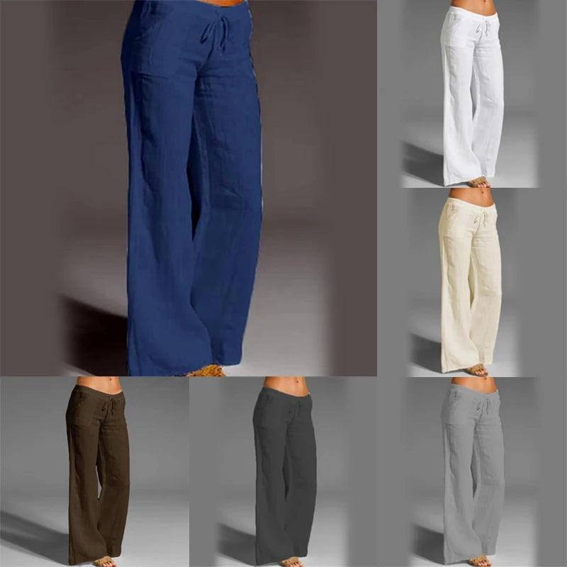Women Cotton Linen Pants Vintage Wide Leg Pants Palazzo-3