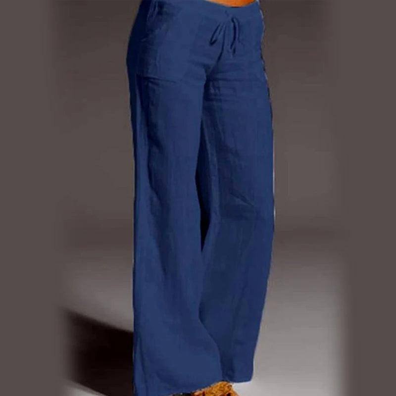 Women Cotton Linen Pants Vintage Wide Leg Pants Palazzo-04-9