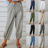Women Drawstring Tie Pants Spring Summer Cotton And Linen-1