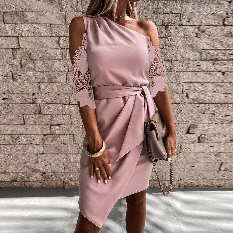 Women Elegant Lace Half Sleeve-Pink-5