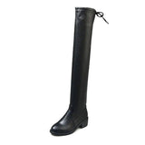 Women Fleece Flat Elastic Over Knee Slim Boots-Leather cotton lining-4