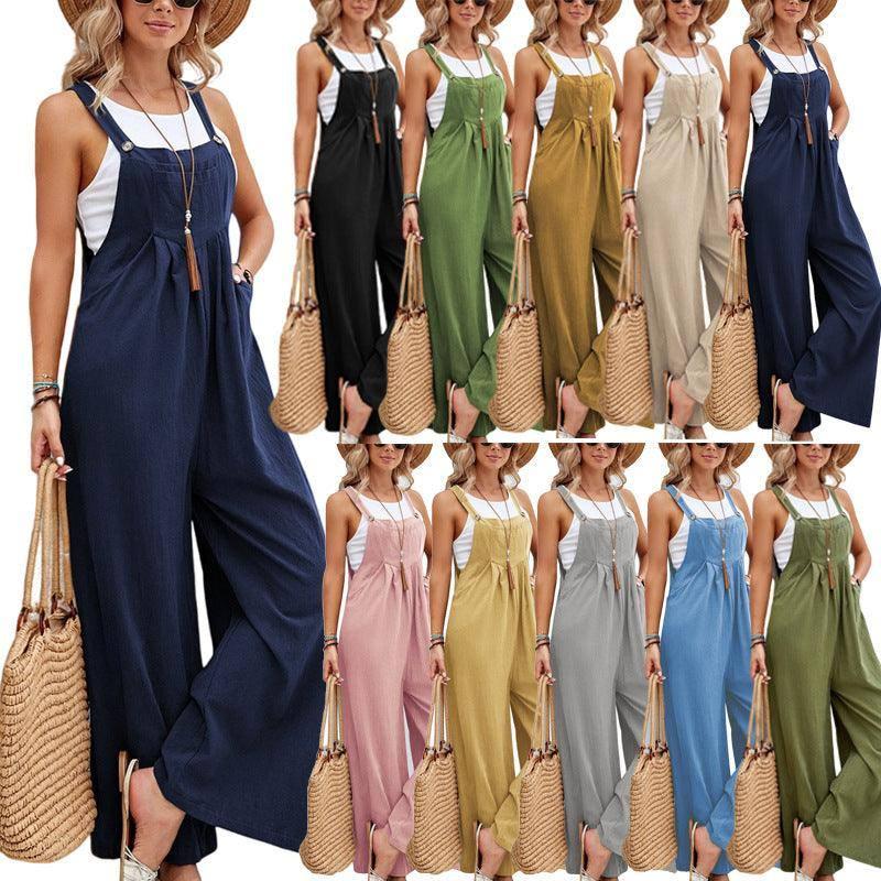 Women Long Bib Pants Overalls Casual Loose Rompers Jumpsuits-1