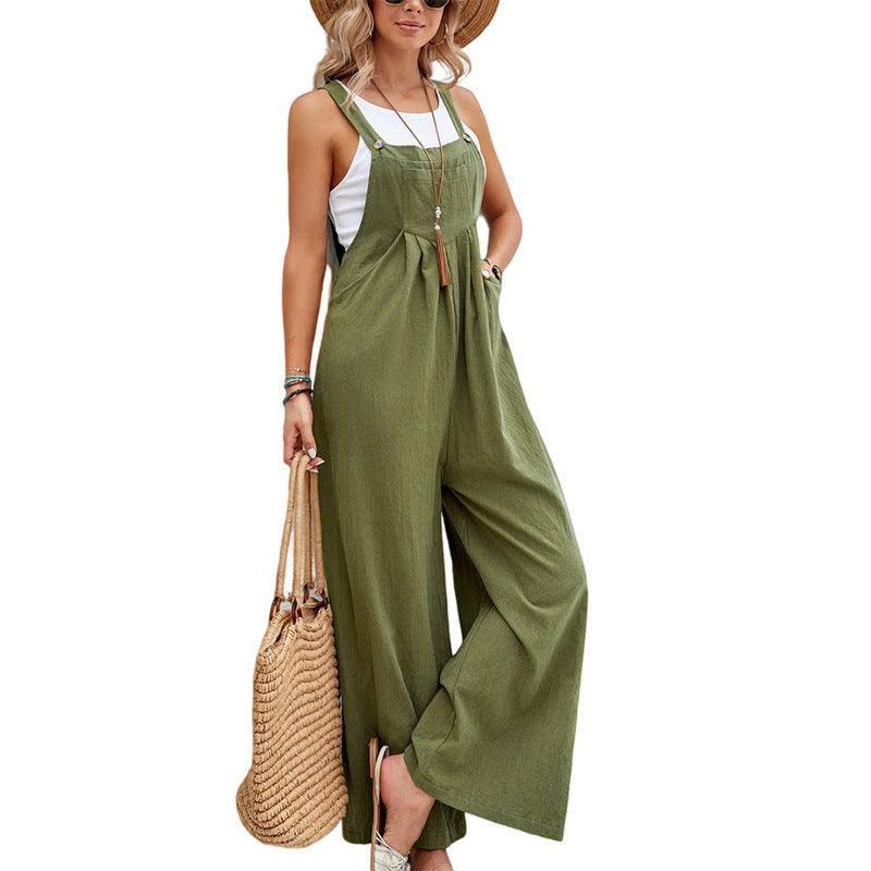 Women Long Bib Pants Overalls Casual Loose Rompers Jumpsuits-Army green-9