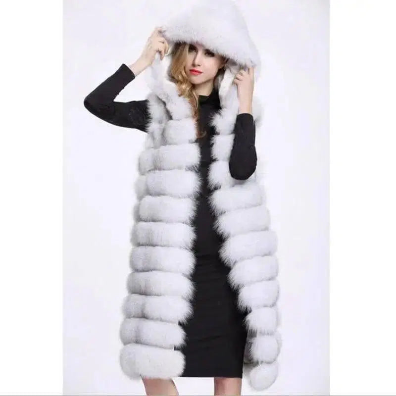 Women Long Faux Fox Fur Slim Vest-4