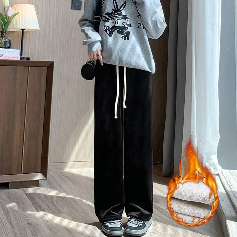 Women Long Pants Spring Autumn Women Elastic Waist Stright-Black-10