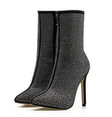 Women Pointed Toe Heeled Boots-Black-1