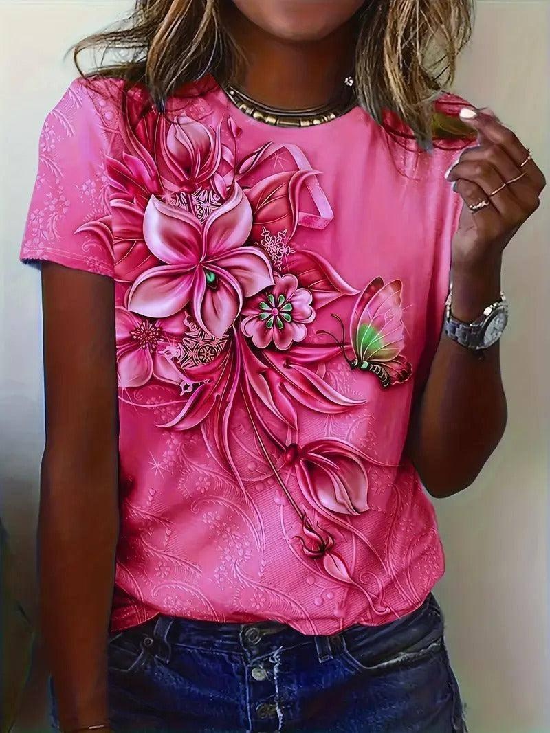 Women's All-matching Printed Round Neck Short Sleeve-G66Z791-9