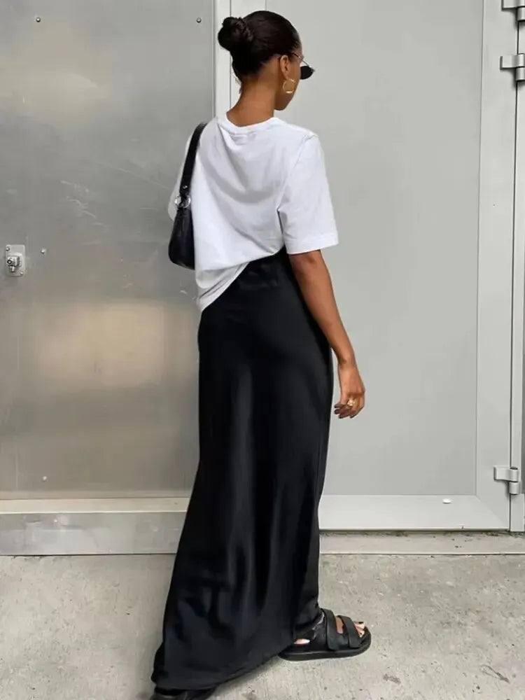 Women's Black Elegant Satin Fashion Slim Skirts Four Seasons-2