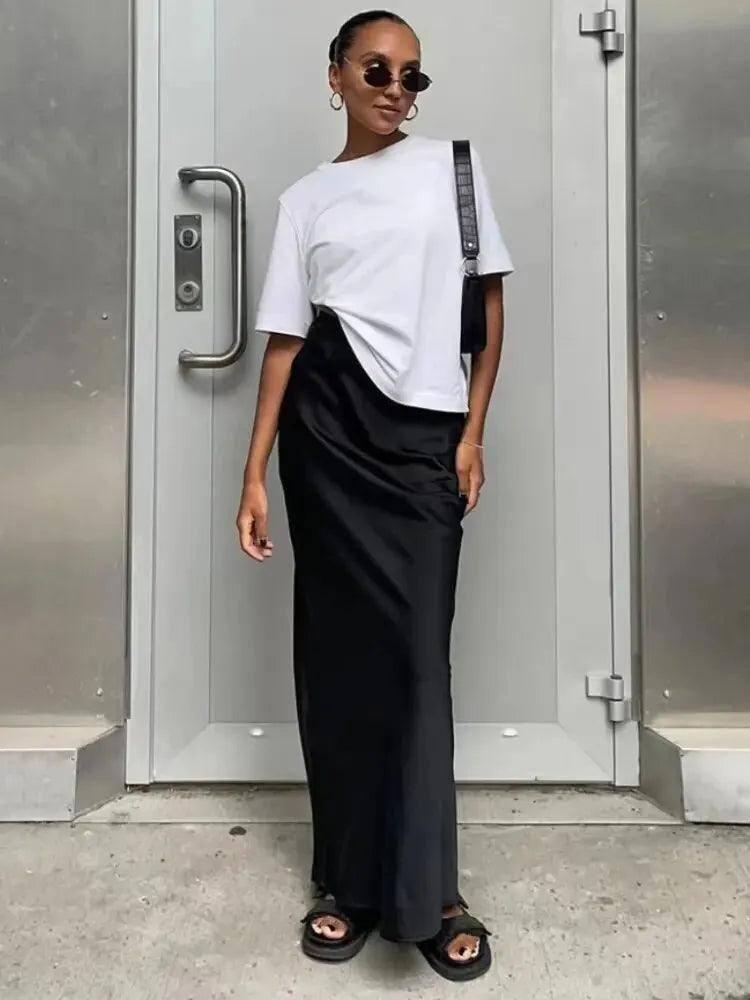 Women's Black Elegant Satin Fashion Slim Skirts Four Seasons-3