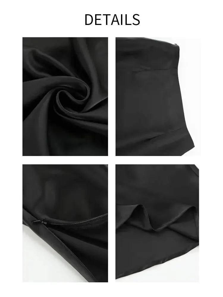 Women's Black Elegant Satin Fashion Slim Skirts Four Seasons-5