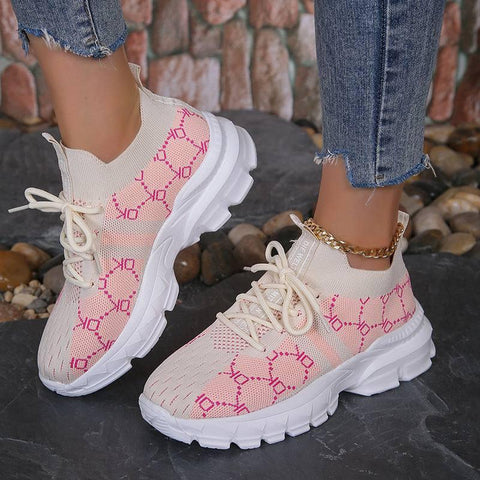 Women's Breathable Canvas Sneakers Mesh Lace Up Flat Shoes-1
