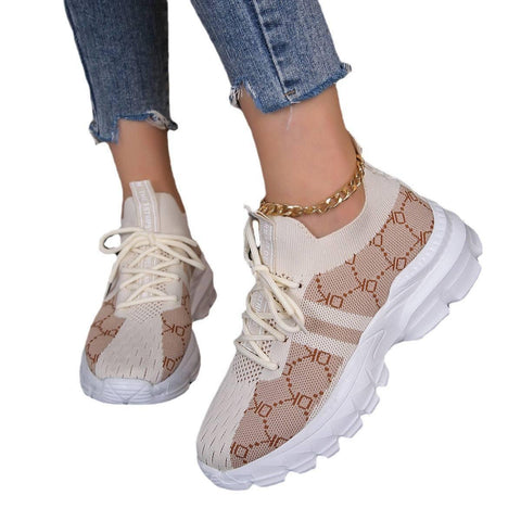 Women's Breathable Canvas Sneakers Mesh Lace Up Flat Shoes-6