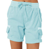 Women's Casual High Waist Cargo Shorts 0 LOVEMI  Light Blue S 