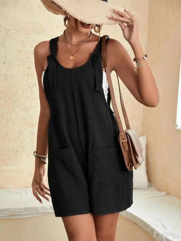 Women's Casual Summer Short Rompers Overalls 2024 Loose-Black-10
