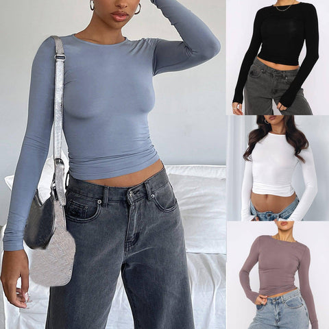 Women's Clothing Fashion Slim Long-sleeved Pullovers Tops-1