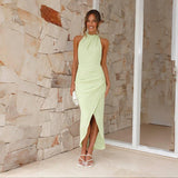Women's Clothing High-end Halter Slim Fit Long Dress-Green-6