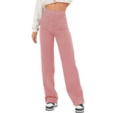 Women's Clothing High Waist Pocket Wide Leg Button Casual-Pink-12
