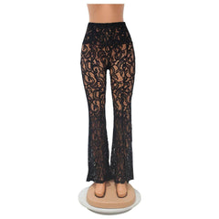 Women's Clothing See-through Lace Bell-bottom Pants-2