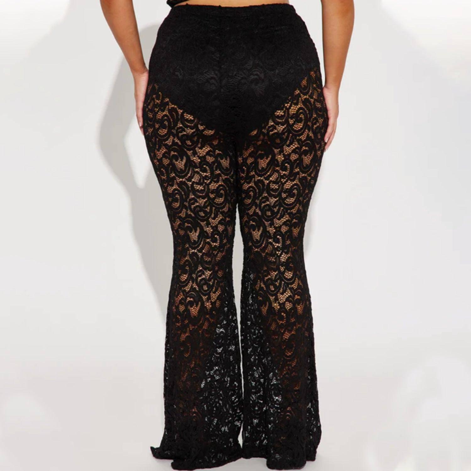 Women's Clothing See-through Lace Bell-bottom Pants-6