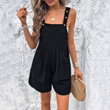Women's Clothing Temperament Pure Color Suspender Shorts 0 LOVEMI  S Black 