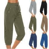 Women's Cropped Pants Cotton Linen Cargo Pocket Casual Pants ccargo LOVEMI    