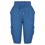 Women's Cropped Pants Cotton Linen Cargo Pocket Casual Pants ccargo LOVEMI    