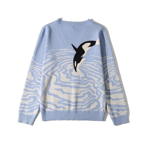 Women's Dolphin Printing Long Sleeve Loose Sweater-2
