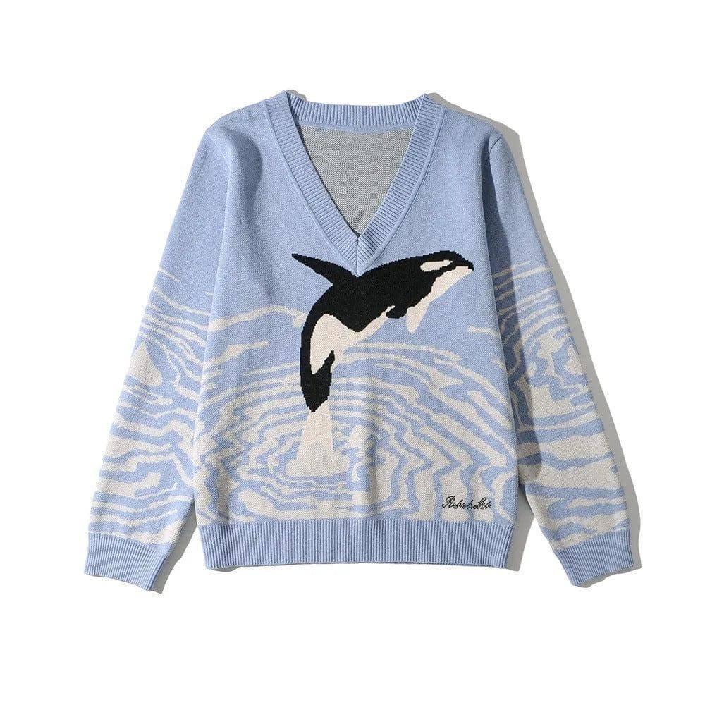 Women's Dolphin Printing Long Sleeve Loose Sweater-4