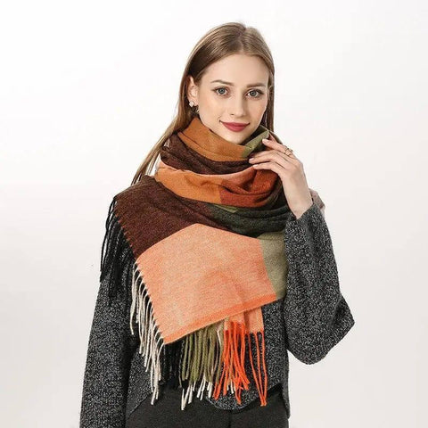 Women's Fashion Casual Cashmere Plaid Scarf-Large Plaid Style In Orange-12