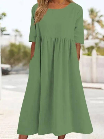 Women's Fashion Casual Cotton Linen Short Sleeve Pocket-Light Green-6