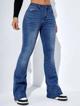 Women's Fashion Casual High Waist Slim-fit Stretch Trousers Jeans LOVEMI  Blue L 