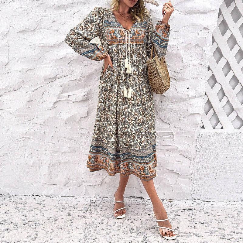 Women's Fashion Casual Holiday Long Sleeve Printed Maxi-3