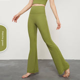 Women's Fashion Casual Solid Color No Size Yoga Bell-bottom-Green-10