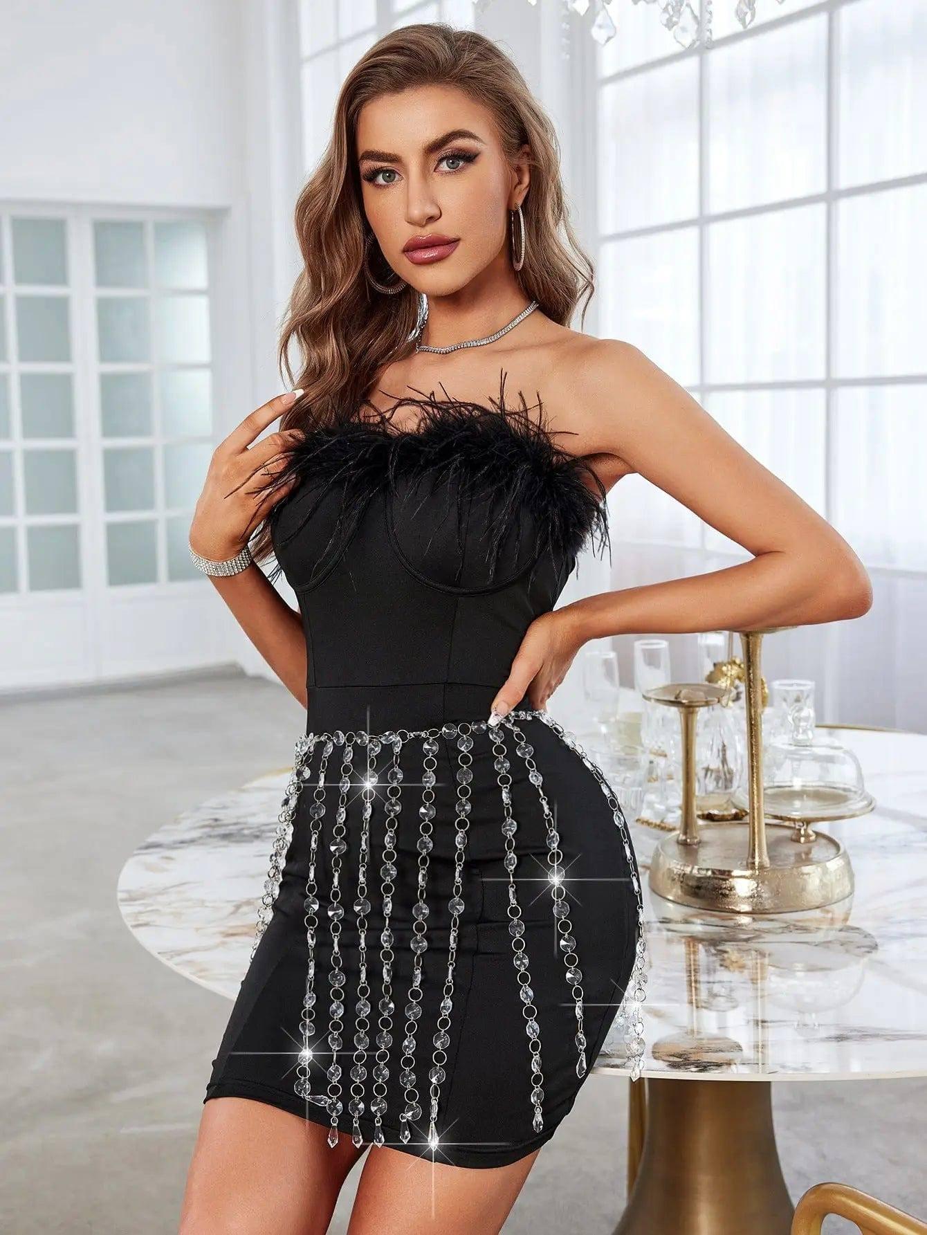 Women's Fashion Casual Tassel Jewel Skirt-Black-8