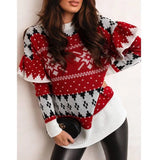 Women's Fashion Christmas Jacquard Loose Crew Neck Sweater-3