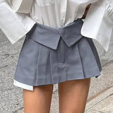 Women's Fashion Elegant Stitching Pleated Skirt-Gray-7