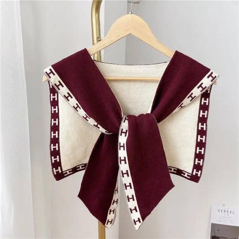 Women's Fashion Knitted Shawl With Neck Scarf-Burgundy-6
