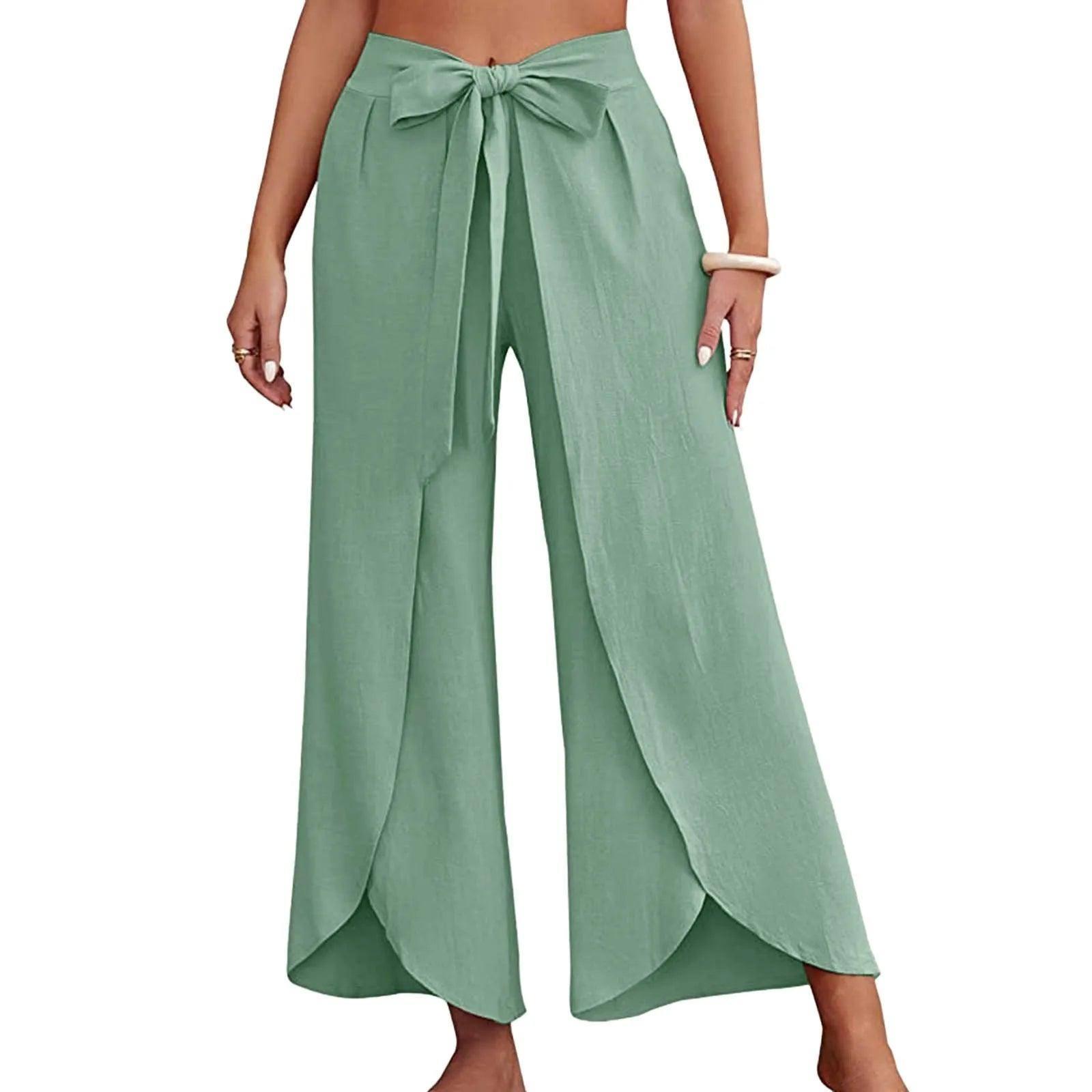 Women's Fashion Loose Casual Solid Color High Waist Flowy-Green-10