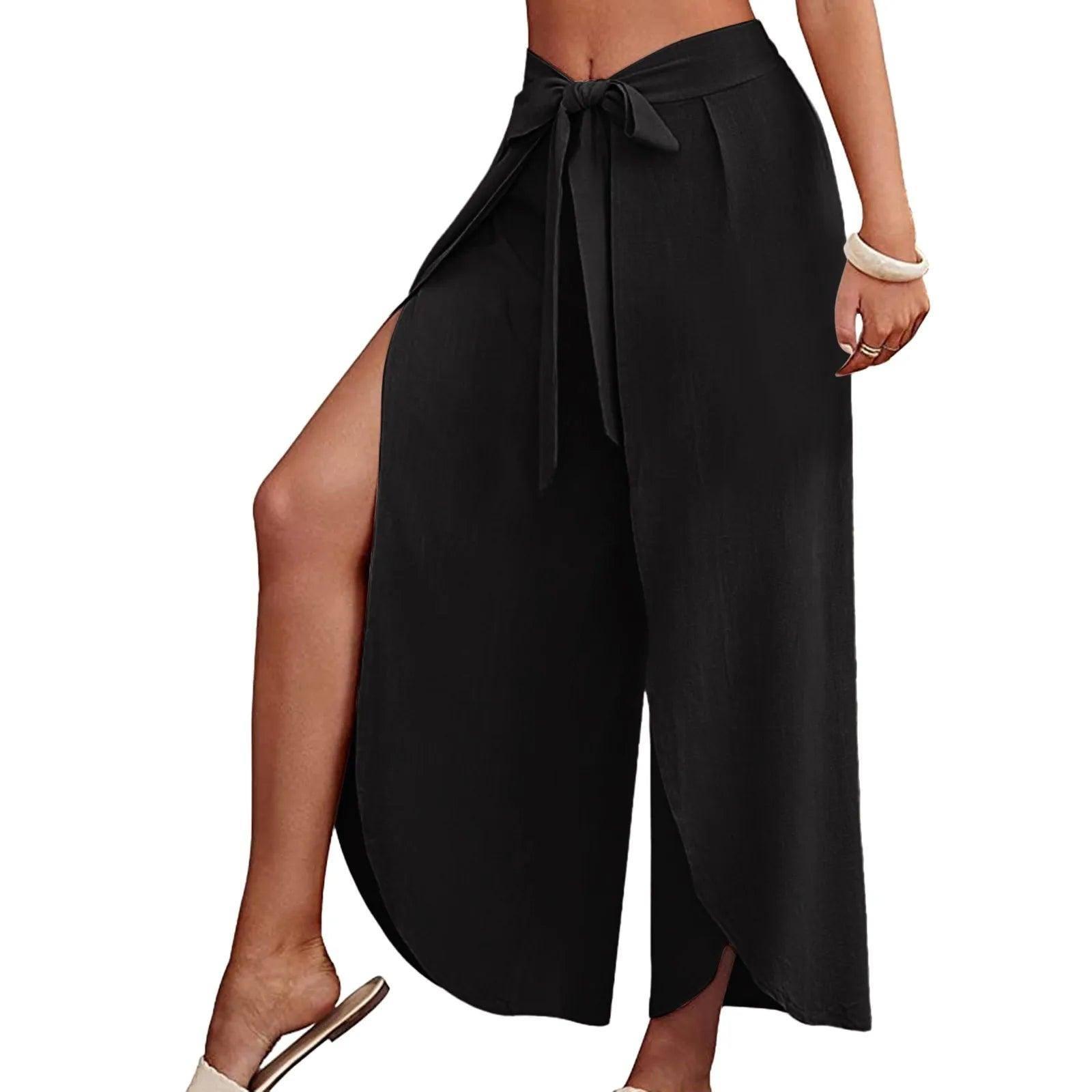 Women's Fashion Loose Casual Solid Color High Waist Flowy-Black-9