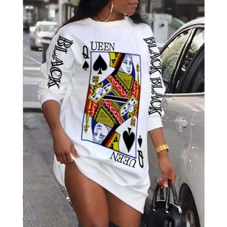 Women's Fashion Print Pullover Casual Loose Sweater-White-1