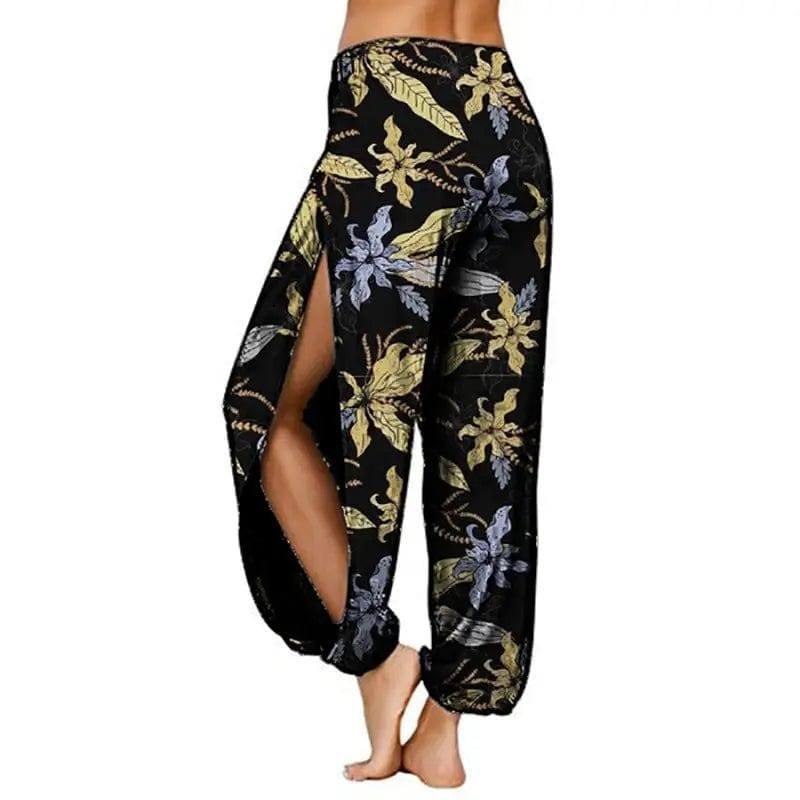 Women's Fashion Printed Harlan Pants With Split Ends-Yellow-1