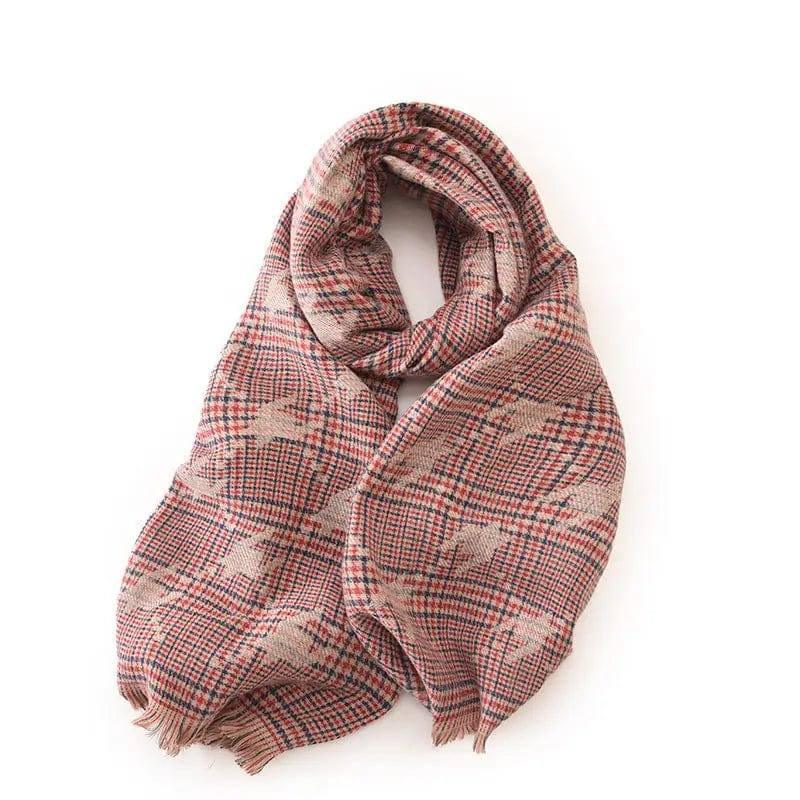 Women's Fashion Printed Houndstooth Warm Scarf-Red-9