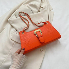 Women's Fashion Simple Chain Fashion Bag Shoulder Bag Casual-Orange-2