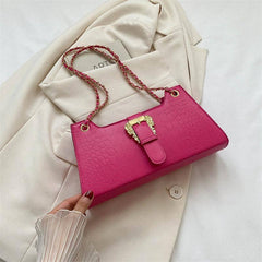 Women's Fashion Simple Chain Fashion Bag Shoulder Bag Casual-Rose Pink-3