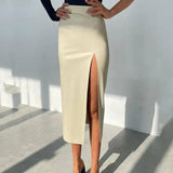 Women's Fashion Slim Fit Solid Skirt-Apricot-8