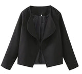 Women's Fashion Solid Color Short Cardigan Woolen Coat-Black-4