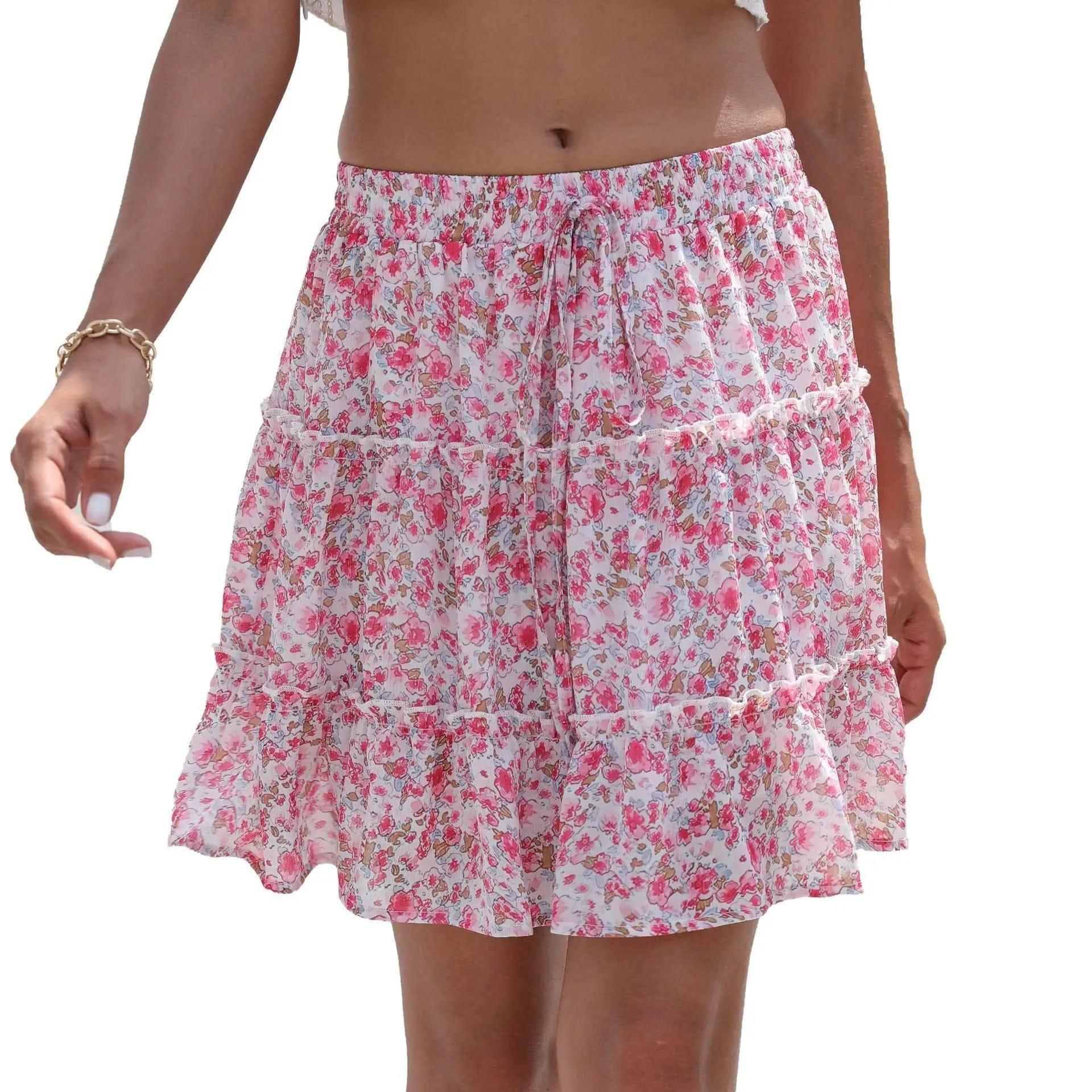 Women's Fashion Stitching Floral Skirt-Pink Cherry-3