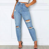 Women's Fashion Washed Blue Jeans Jeans LOVEMI    