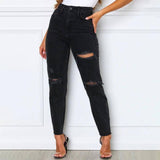 Women's Fashion Washed Blue Jeans Jeans LOVEMI    